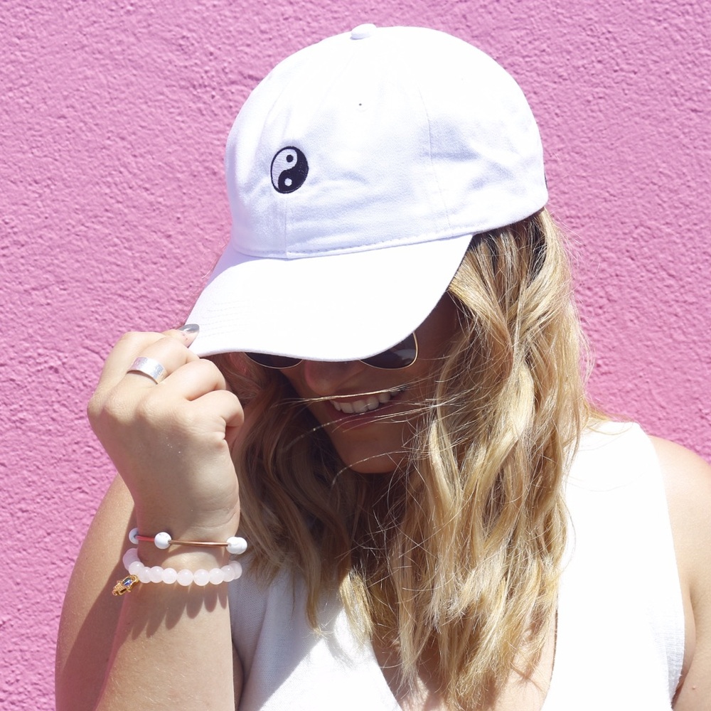 White Hat with Yin Yang Embroidered